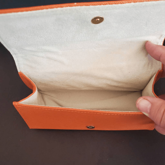 Tory Burch Eyeware Case Orange Leather‎ Hold Large Sunglasses or Eyeglasses - Picture 3 of 6